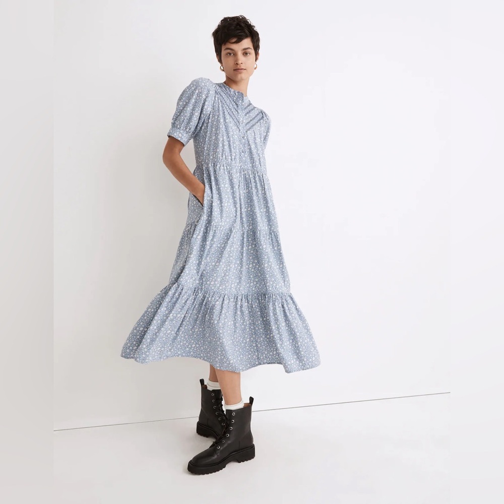 Madewell• Embroidered Puff-Sleeve Midi Dress in Cottage Garden